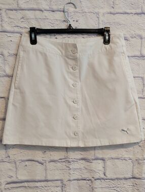 Puma White Button-Front Active Wear Mini Skirt - Size 6